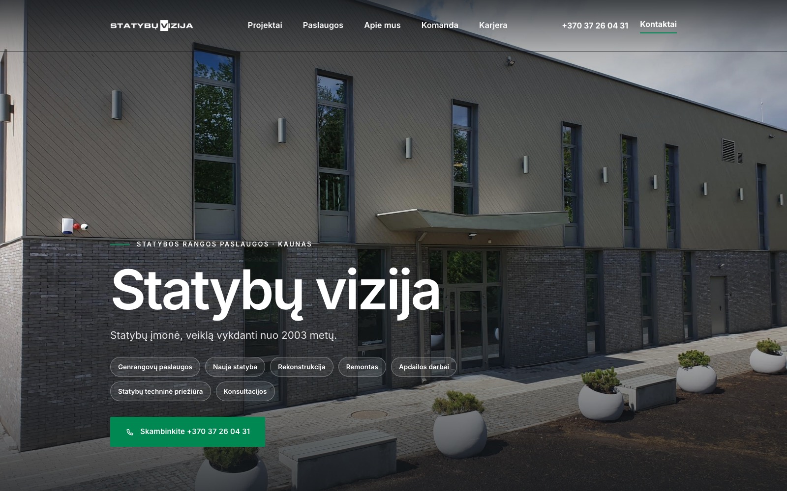 Statybu vizija construction company website hero